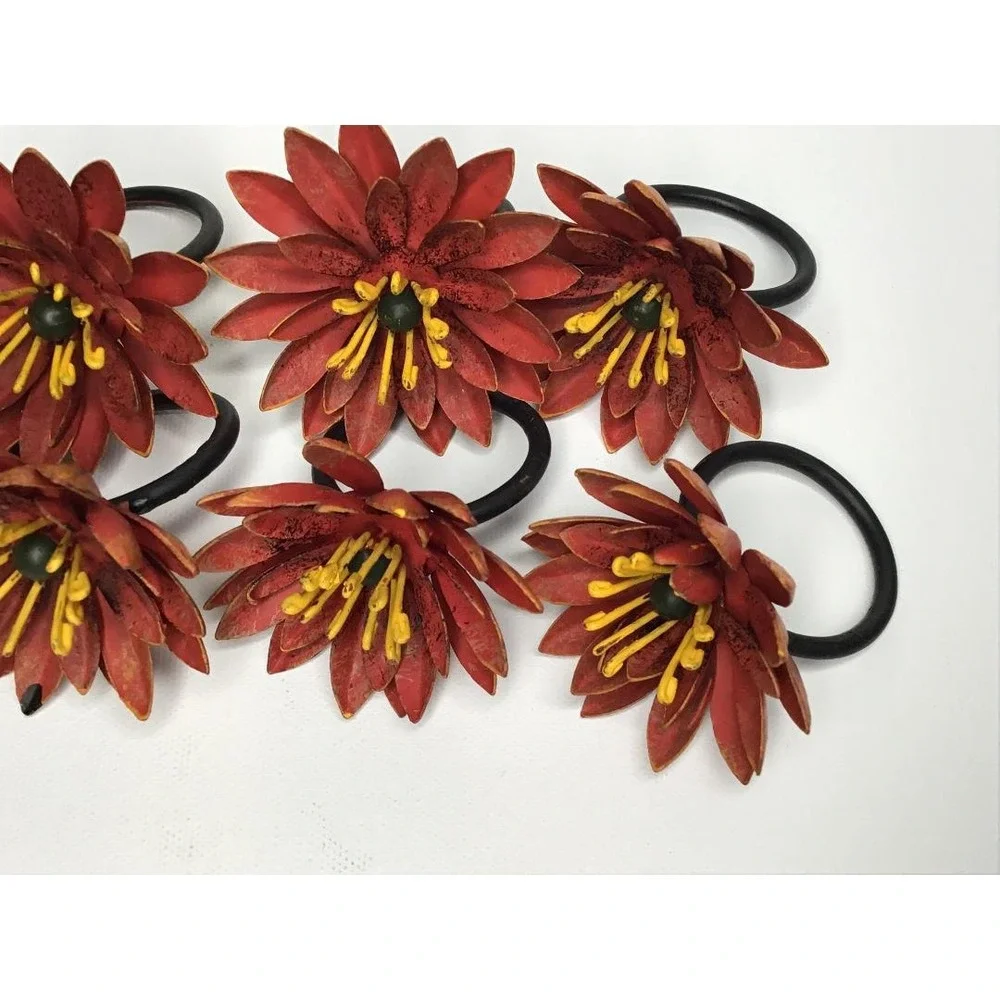 Vintage Style Floral Napkin Rings and Peach Cloth Napkins Boho Whimsical Cottage